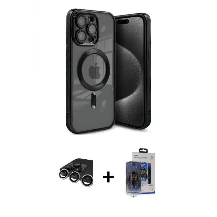 ieg™ iPhone 15 Pro Max Kılıf Nova Işık Özel Seri - Siyah Vanessa Magic Cam + Raze Metal Kamera Lens - GS