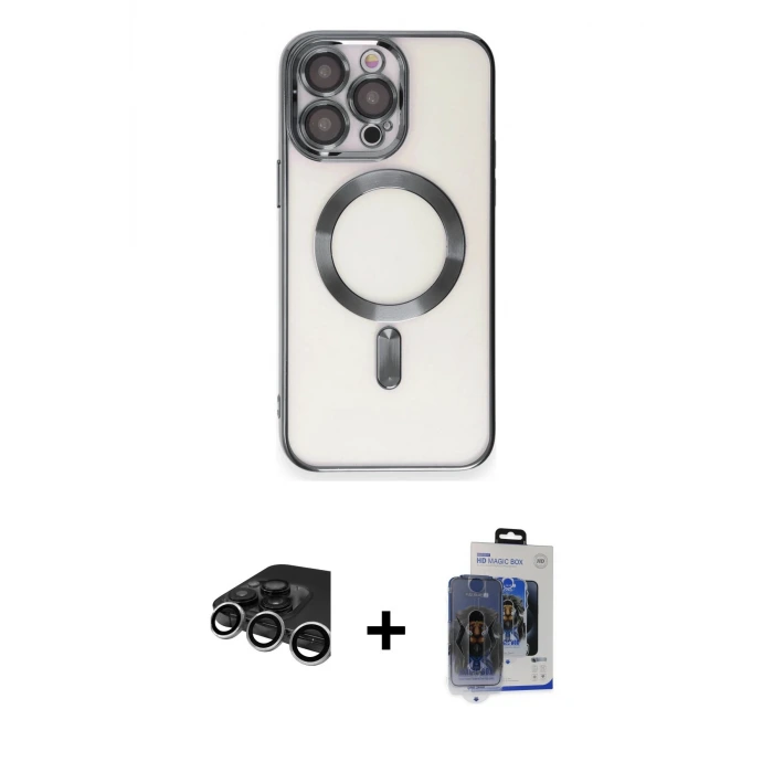 ieg™ iPhone 15 Pro Max Kılıf Nova Işık Özel Seri - Siyah Vanessa Magic Cam + Raze Metal Kamera Lens - GS