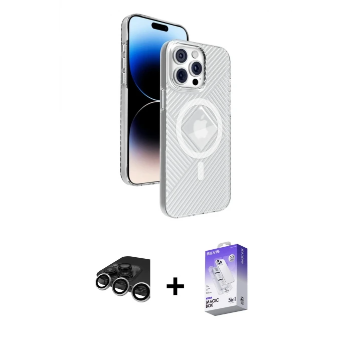 ieg™ iPhone 15 Pro Max Kılıf Nova Modern Prime - Siyah Bilvis 5in1 3D Magic Cam Ekran Koruyucu + Raze Metal Kamera Lens - GS
