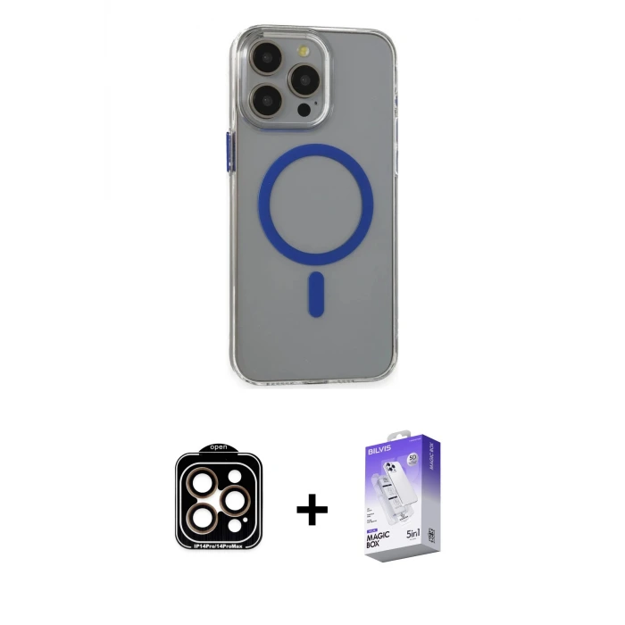 ieg™ iPhone 15 Pro Max Kılıf Odak Form Özel Seri - Siyah Bilvis 5in1 3D Magic Cam Ekran Koruyucu + PVD Metal Kamera Lens - TU