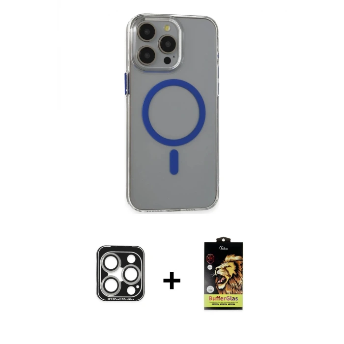 ieg™ iPhone 15 Pro Max Kılıf Odak Form Özel Seri - Siyah Buffer Cam Ekran Koruyucu + PVD Metal Kamera Lens - GS