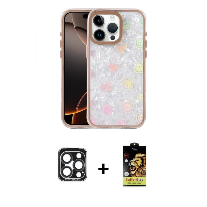 ieg™ iPhone 15 Pro Max Kılıf Odak Prime - Siyah Buffer Cam Ekran Koruyucu + PVD Metal Kamera Lens - LT