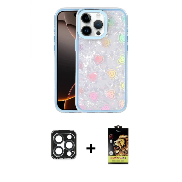 ieg™ iPhone 15 Pro Max Kılıf Odak Prime - Siyah Buffer Cam Ekran Koruyucu + PVD Metal Kamera Lens - LT