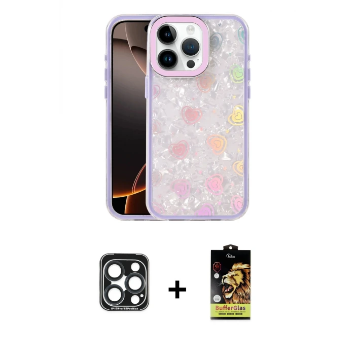 ieg™ iPhone 15 Pro Max Kılıf Odak Prime - Siyah Buffer Cam Ekran Koruyucu + PVD Metal Kamera Lens - LT