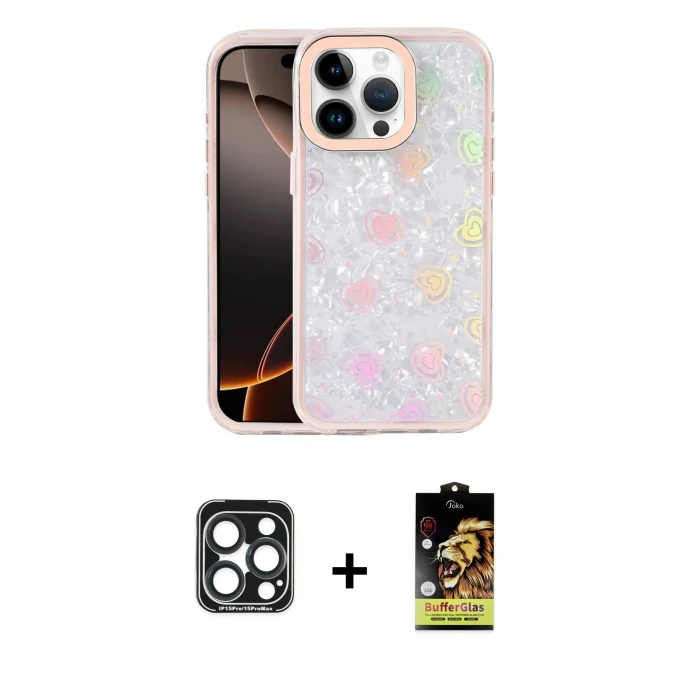 ieg™ iPhone 15 Pro Max Kılıf Odak Prime - Siyah Buffer Cam Ekran Koruyucu + PVD Metal Kamera Lens - LT