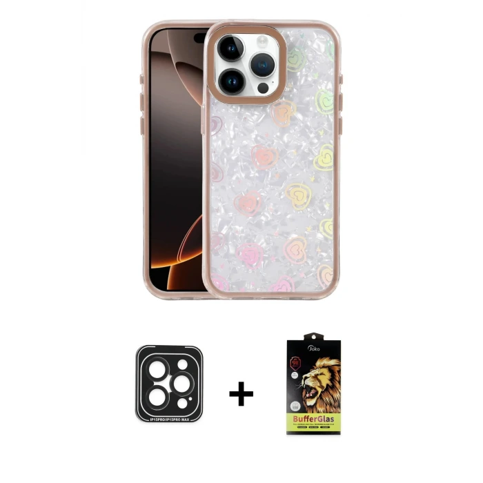ieg™ iPhone 15 Pro Max Kılıf Odak Prime - Siyah Buffer Cam Ekran Koruyucu + PVD Metal Kamera Lens - SH