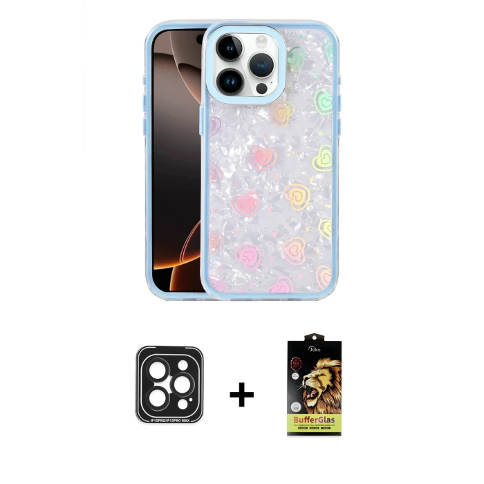 ieg™ iPhone 15 Pro Max Kılıf Odak Prime - Siyah Buffer Cam Ekran Koruyucu + PVD Metal Kamera Lens - SH