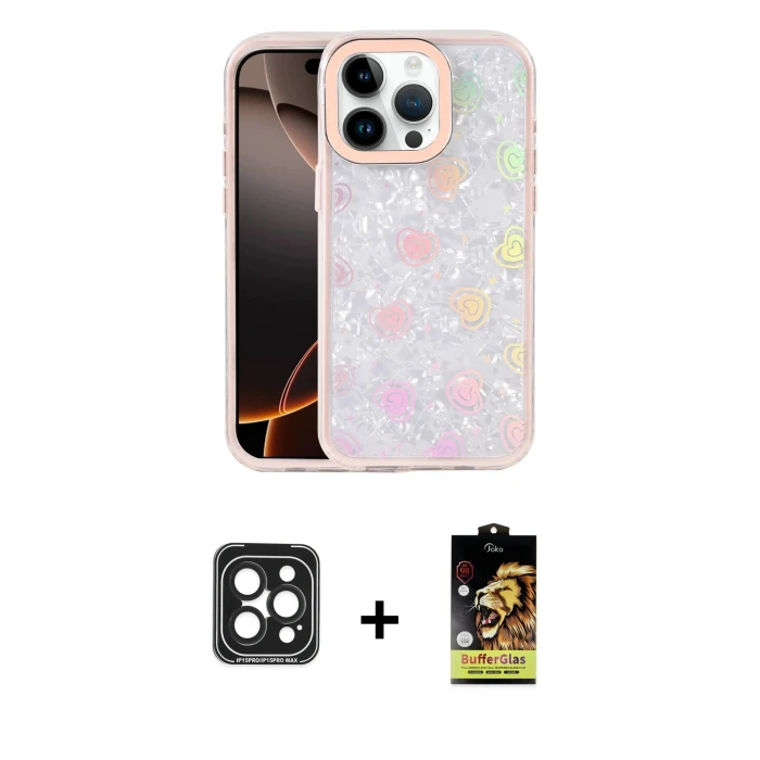 ieg™ iPhone 15 Pro Max Kılıf Odak Prime - Siyah Buffer Cam Ekran Koruyucu + PVD Metal Kamera Lens - SH
