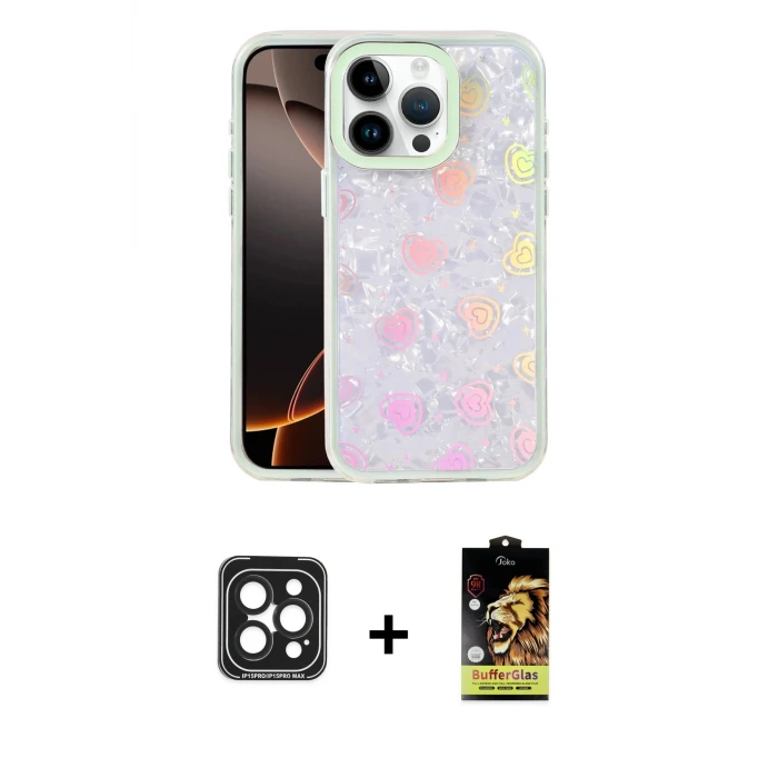 ieg™ iPhone 15 Pro Max Kılıf Odak Prime - Siyah Buffer Cam Ekran Koruyucu + PVD Metal Kamera Lens - SH