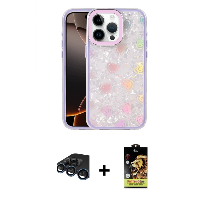 ieg™ iPhone 15 Pro Max Kılıf Odak Prime - Siyah Buffer Cam Ekran Koruyucu + Raze Metal Kamera Lens - LT