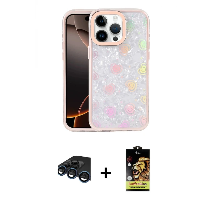 ieg™ iPhone 15 Pro Max Kılıf Odak Prime - Siyah Buffer Cam Ekran Koruyucu + Raze Metal Kamera Lens - LT