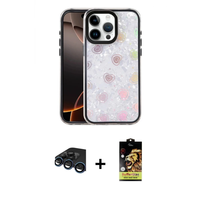 ieg™ iPhone 15 Pro Max Kılıf Odak Prime - Siyah Buffer Cam Ekran Koruyucu + Raze Metal Kamera Lens - LT