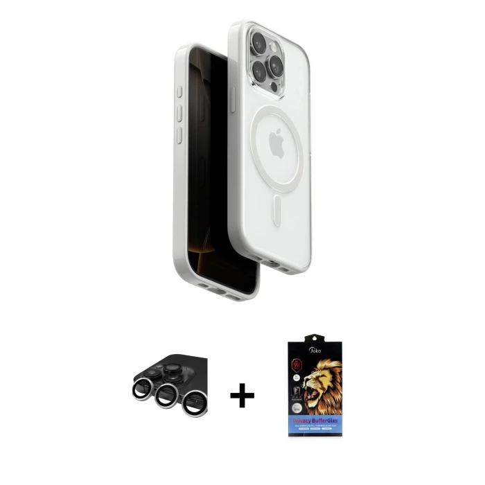 ieg™ iPhone 15 Pro Max Kılıf Pusula Form Serisi - Siyah Buffer Hayalet Cam Ekran Koruyucu + Raze Metal Kamera Lens - GS