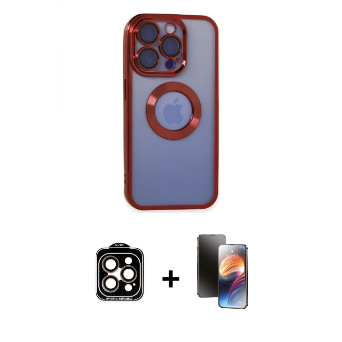 ieg™ iPhone 15 Pro Max Kılıf Pusula Form - Siyah 3D Antistatik Mat Seramik Nano Ekran Koruyucu + PVD Metal Kamera Lens - TU