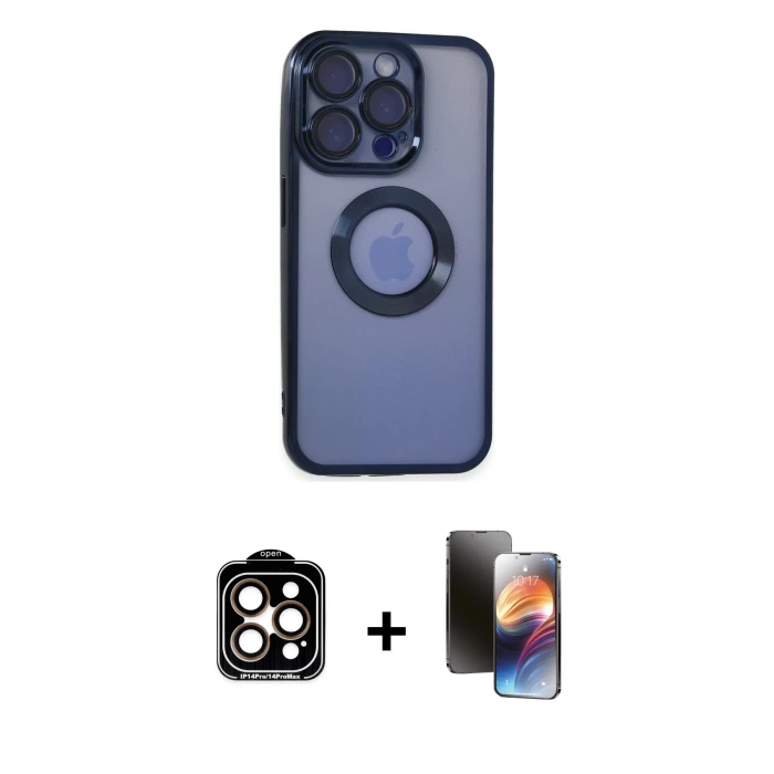 ieg™ iPhone 15 Pro Max Kılıf Pusula Form - Siyah 3D Antistatik Mat Seramik Nano Ekran Koruyucu + PVD Metal Kamera Lens - TU