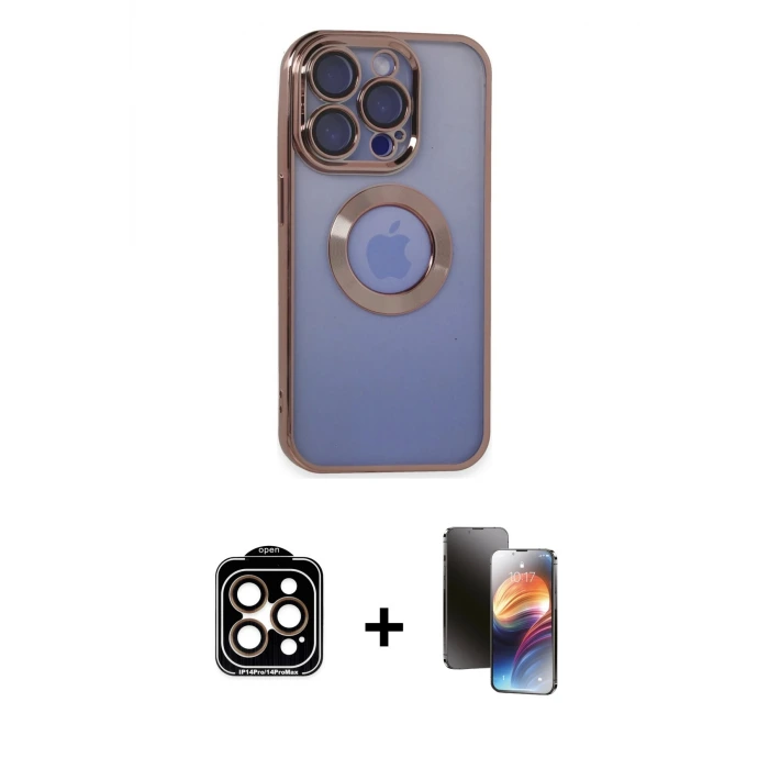 ieg™ iPhone 15 Pro Max Kılıf Pusula Form - Siyah 3D Antistatik Mat Seramik Nano Ekran Koruyucu + PVD Metal Kamera Lens - TU