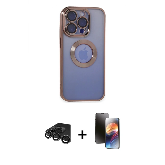ieg™ iPhone 15 Pro Max Kılıf Pusula Form - Siyah 3D Antistatik Mat Seramik Nano Ekran Koruyucu + Raze Metal Kamera Lens - TMGI
