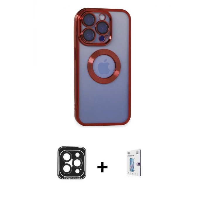 ieg™ iPhone 15 Pro Max Kılıf Pusula Form - Siyah Bilvis 0.18mm Plus Cam Ekran Koruyucu + PVD Metal Kamera Lens - SH