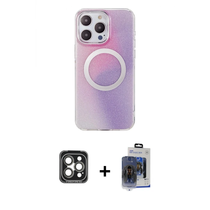 ieg™ iPhone 15 Pro Max Kılıf Pusula Form - Siyah Vanessa Magic Cam + PVD Metal Kamera Lens - GI
