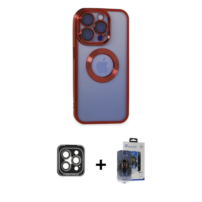 ieg™ iPhone 15 Pro Max Kılıf Pusula Form - Siyah Vanessa Magic Cam + PVD Metal Kamera Lens - GI
