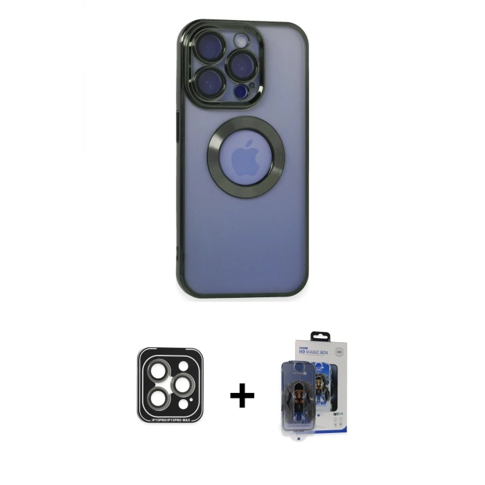 ieg™ iPhone 15 Pro Max Kılıf Pusula Form - Siyah Vanessa Magic Cam + PVD Metal Kamera Lens - GI