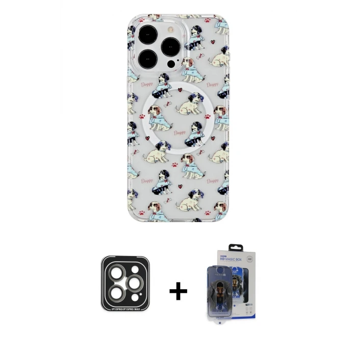 ieg™ iPhone 15 Pro Max Kılıf Pusula Form - Siyah Vanessa Magic Cam + PVD Metal Kamera Lens - GI