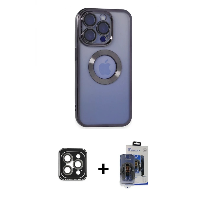 ieg™ iPhone 15 Pro Max Kılıf Pusula Form - Siyah Vanessa Magic Cam + PVD Metal Kamera Lens - GI