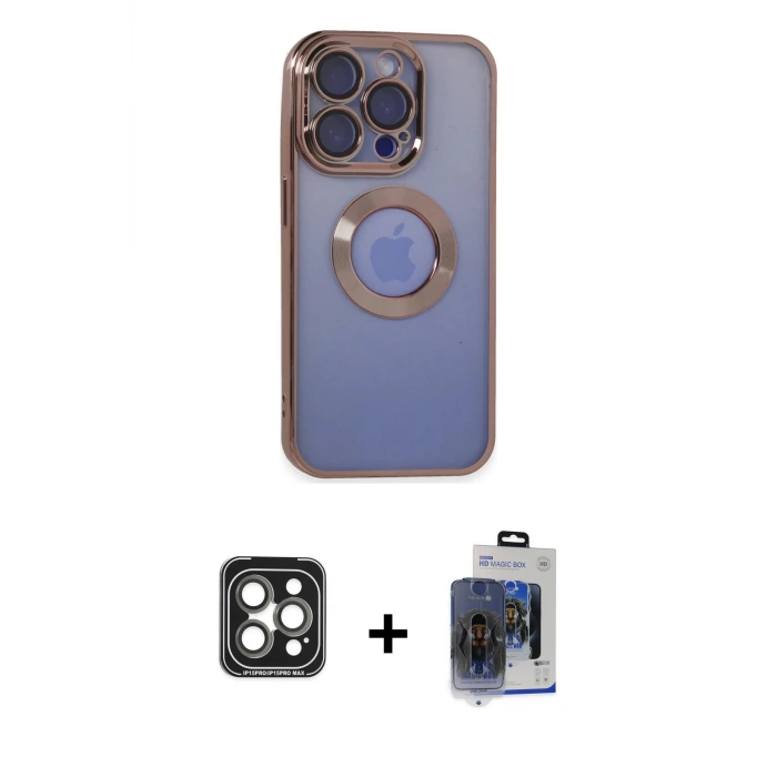 ieg™ iPhone 15 Pro Max Kılıf Pusula Form - Siyah Vanessa Magic Cam + PVD Metal Kamera Lens - GI