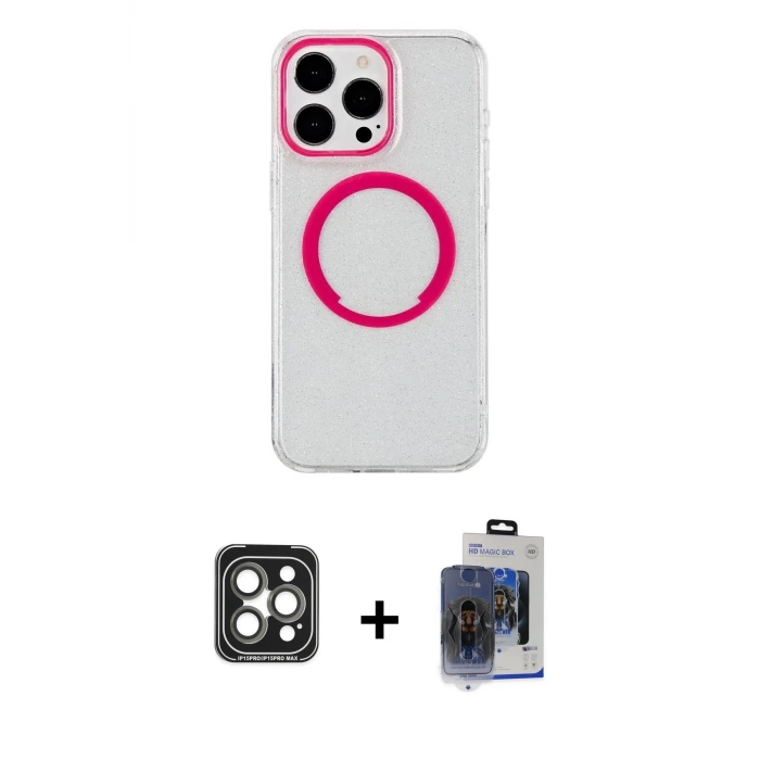 ieg™ iPhone 15 Pro Max Kılıf Pusula Form - Siyah Vanessa Magic Cam + PVD Metal Kamera Lens - GI