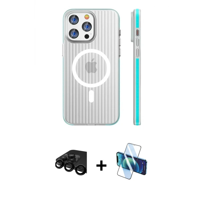 ieg™ iPhone 15 Pro Max Kılıf Pusula Minimal Koleksiyonu - Siyah 3D Antistatik Seramik Nano Ekran Koruyucu + Raze Metal Kamera Lens - SH