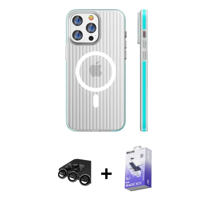 ieg™ iPhone 15 Pro Max Kılıf Pusula Minimal Koleksiyonu - Siyah Bilvis 5in1 5D Magic Hayalet Cam Ekran Koruyucu + Raze Metal Kamera Lens - TMGI