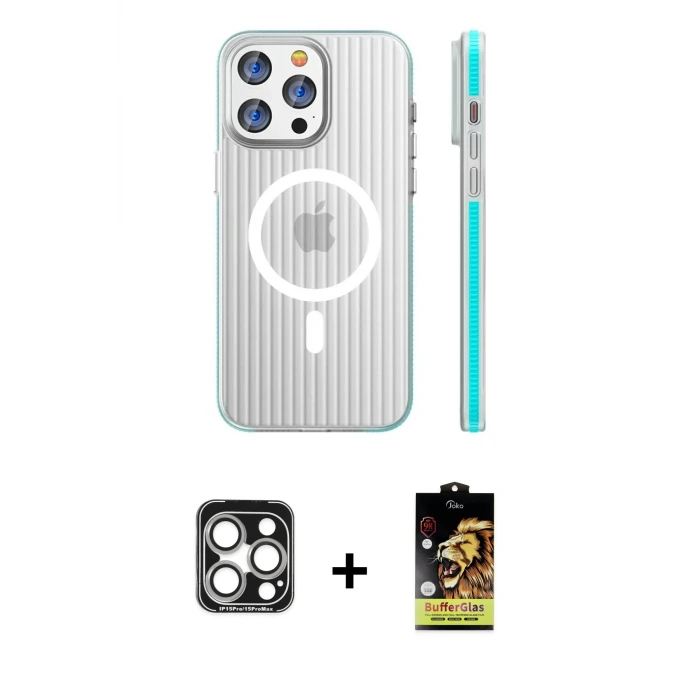 ieg™ iPhone 15 Pro Max Kılıf Pusula Minimal Koleksiyonu - Siyah Buffer Cam Ekran Koruyucu + PVD Metal Kamera Lens - GS