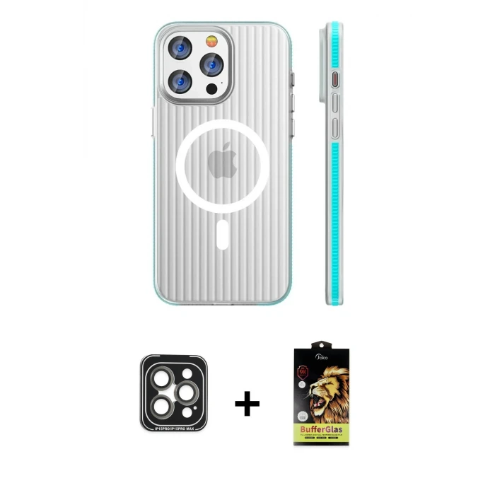 ieg™ iPhone 15 Pro Max Kılıf Pusula Minimal Koleksiyonu - Siyah Buffer Cam Ekran Koruyucu + PVD Metal Kamera Lens - GI