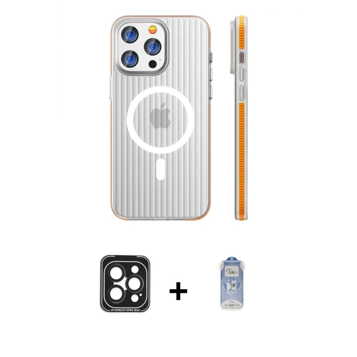 ieg™ iPhone 15 Pro Max Kılıf Pusula Minimal Koleksiyonu - Siyah Joko Magic 5D Cam + PVD Metal Kamera Lens - SH