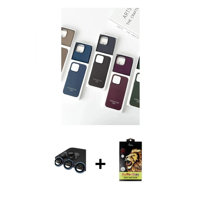 ieg™ iPhone 15 Pro Max Kılıf Pusula Modern - Siyah Buffer Cam Ekran Koruyucu + Raze Metal Kamera Lens - LT