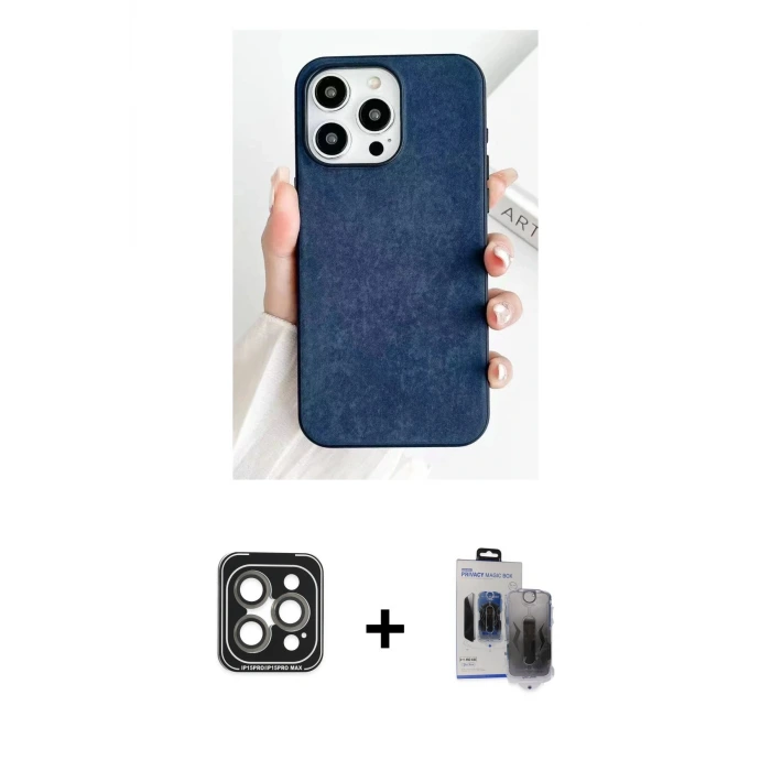 ieg™ iPhone 15 Pro Max Kılıf Pusula Modern - Siyah Vanessa Magic Hayalet Cam + PVD Metal Kamera Lens - GI