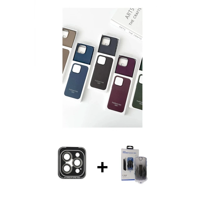ieg™ iPhone 15 Pro Max Kılıf Pusula Modern - Siyah Vanessa Magic Hayalet Cam + PVD Metal Kamera Lens - GI