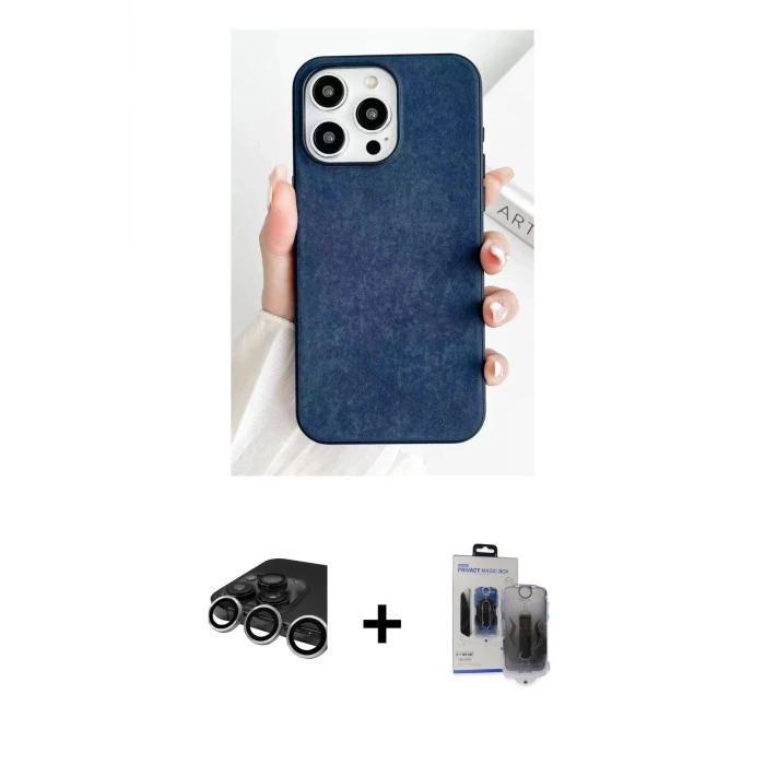 ieg™ iPhone 15 Pro Max Kılıf Pusula Modern - Siyah Vanessa Magic Hayalet Cam + Raze Metal Kamera Lens - GS