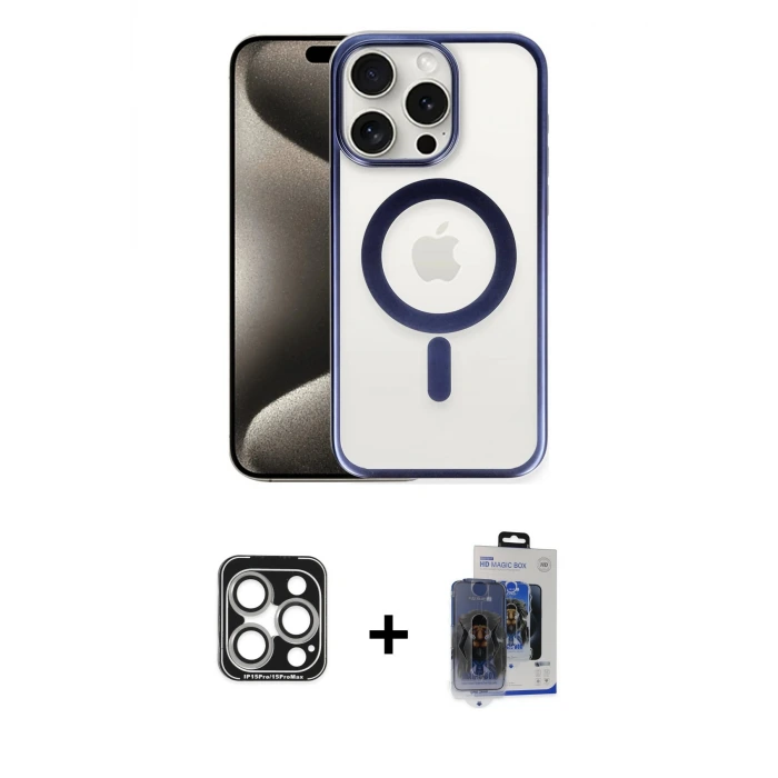 ieg™ iPhone 15 Pro Max Kılıf Siluet Çizgi Serisi - Siyah Vanessa Magic Cam + PVD Metal Kamera Lens - GS