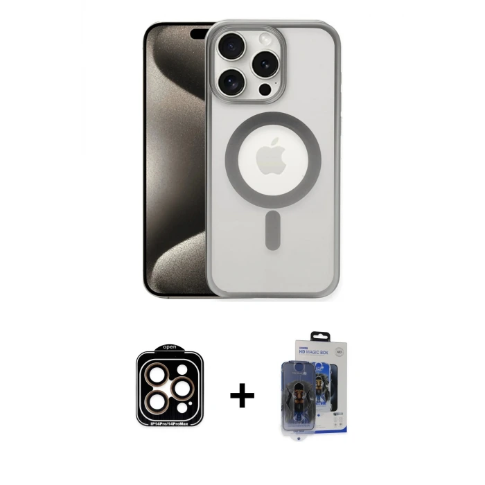 ieg™ iPhone 15 Pro Max Kılıf Siluet Çizgi Serisi - Siyah Vanessa Magic Cam + PVD Metal Kamera Lens - TU