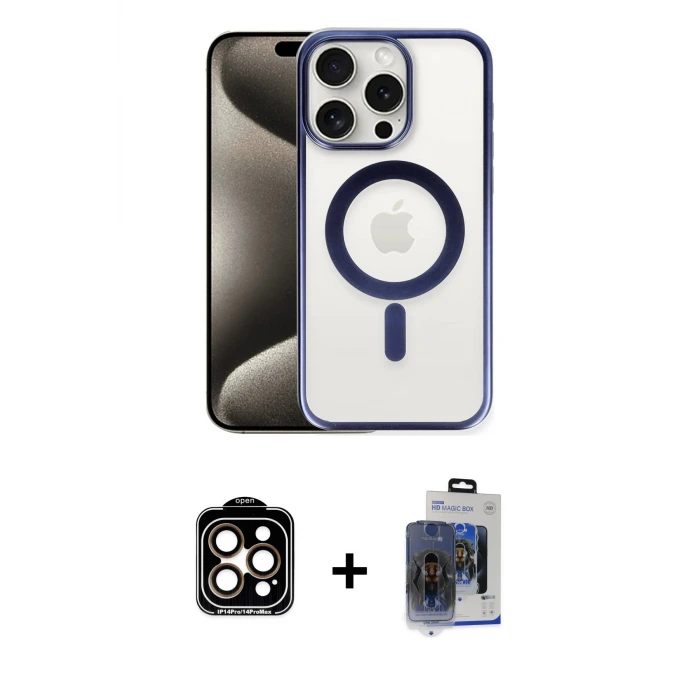 ieg™ iPhone 15 Pro Max Kılıf Siluet Çizgi Serisi - Siyah Vanessa Magic Cam + PVD Metal Kamera Lens - TU