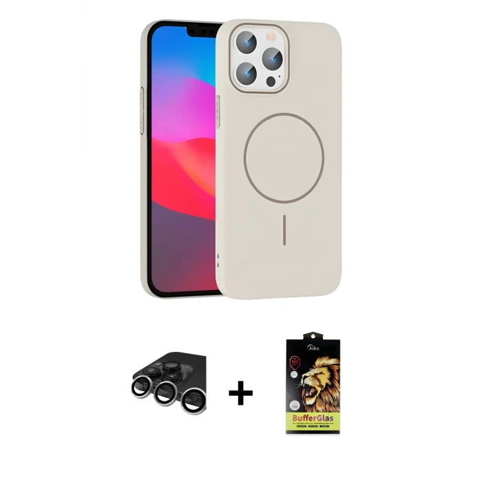 ieg™ iPhone 15 Pro Max Kılıf Siluet Doku Özel Seri - Siyah Buffer Cam Ekran Koruyucu + Raze Metal Kamera Lens - GS