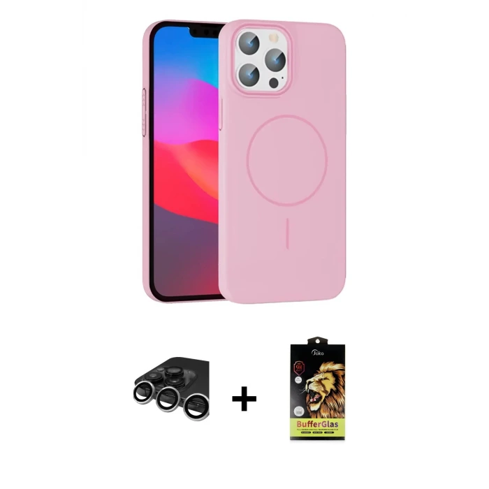 ieg™ iPhone 15 Pro Max Kılıf Siluet Doku Özel Seri - Siyah Buffer Cam Ekran Koruyucu + Raze Metal Kamera Lens - GS