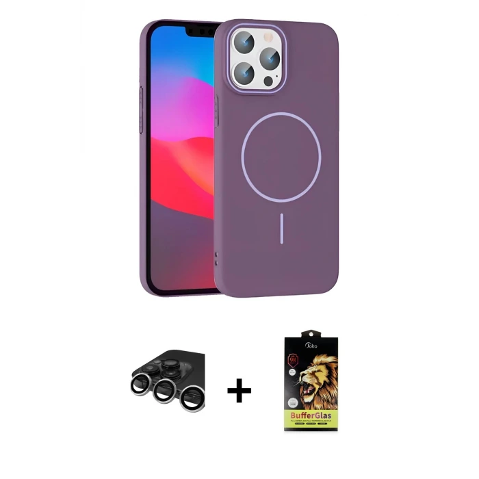 ieg™ iPhone 15 Pro Max Kılıf Siluet Doku Özel Seri - Siyah Buffer Cam Ekran Koruyucu + Raze Metal Kamera Lens - GS