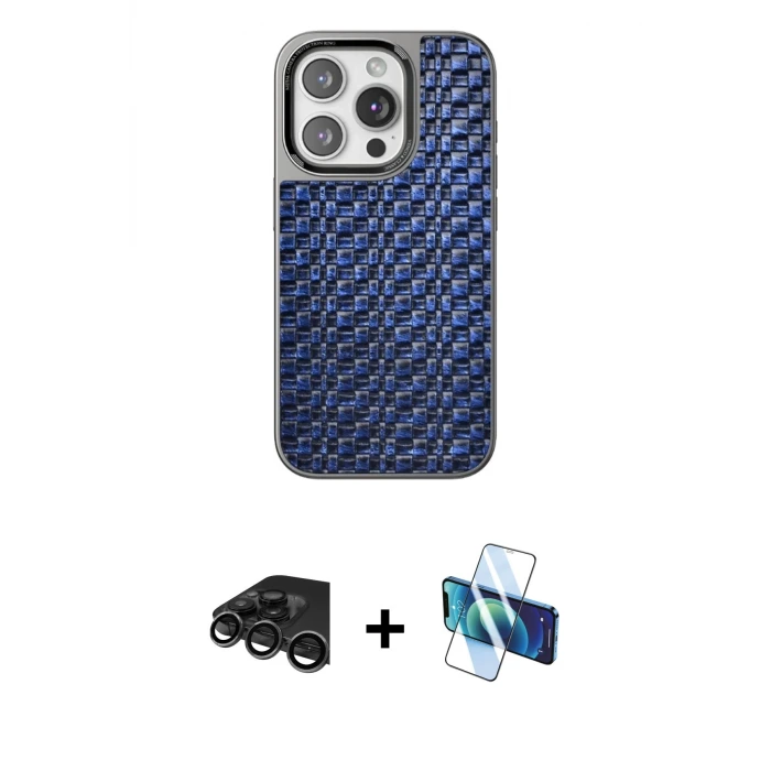 ieg™ iPhone 15 Pro Max Kılıf Siluet Form Serisi - Siyah 3D Antistatik Seramik Nano Ekran Koruyucu + Raze Metal Kamera Lens - TMGI