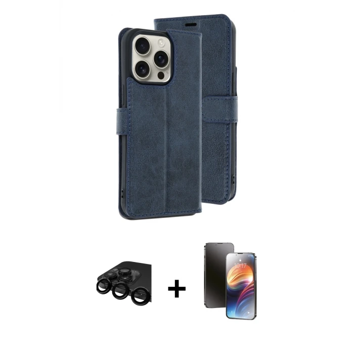 ieg™ iPhone 15 Pro Max Kılıf Siluet Işık Serisi - Siyah 3D Antistatik Mat Seramik Nano Ekran Koruyucu + Raze Metal Kamera Lens - SH