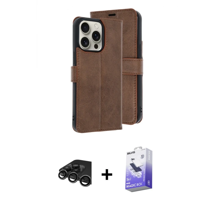 ieg™ iPhone 15 Pro Max Kılıf Siluet Işık Serisi - Siyah Bilvis 5in1 5D Magic Hayalet Cam Ekran Koruyucu + Raze Metal Kamera Lens - TMGI