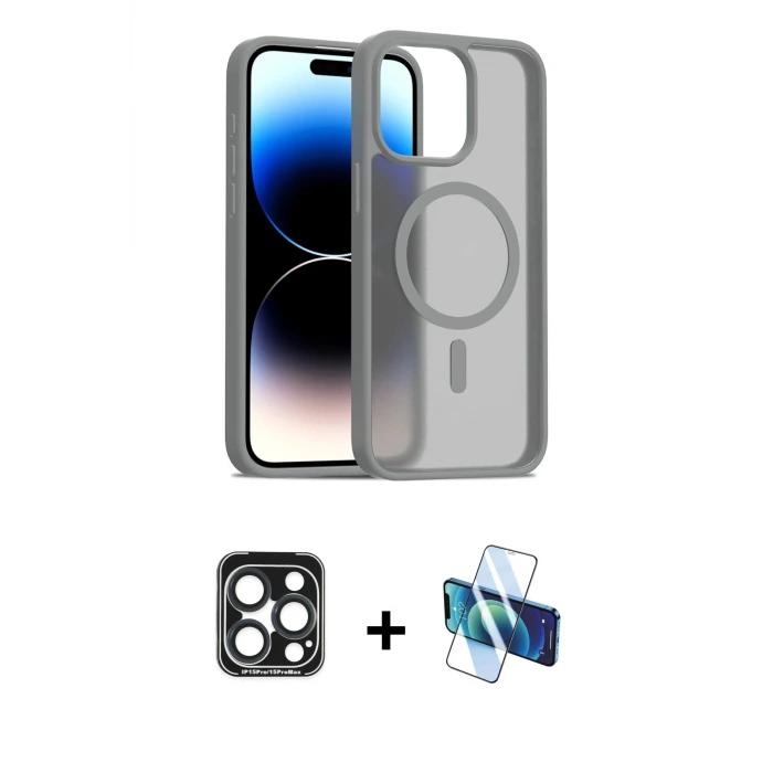 ieg™ iPhone 15 Pro Max Kılıf Siluet Minimal Prime - Siyah 3D Antistatik Seramik Nano Ekran Koruyucu + PVD Metal Kamera Lens - LT