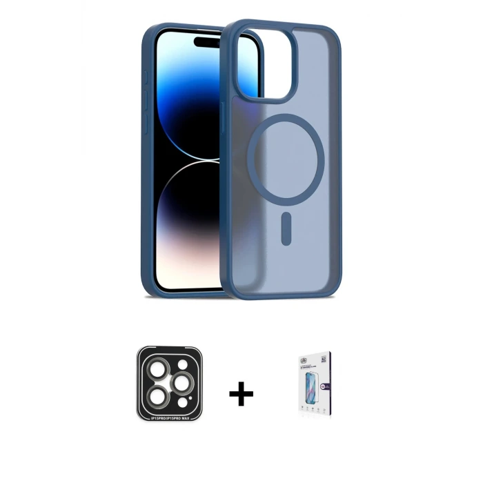 ieg™ iPhone 15 Pro Max Kılıf Siluet Minimal Prime - Siyah Bilvis 0.18mm Plus Cam Ekran Koruyucu + PVD Metal Kamera Lens - GI