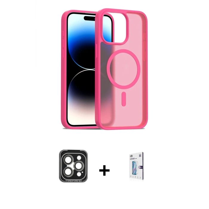 ieg™ iPhone 15 Pro Max Kılıf Siluet Minimal Prime - Siyah Bilvis 0.18mm Plus Cam Ekran Koruyucu + PVD Metal Kamera Lens - GI